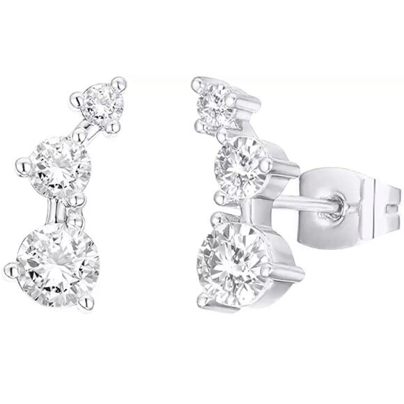 NEW sterling silver cubic zirconia  climber stud earrings jewelry gift B20 - Picture 2 of 4